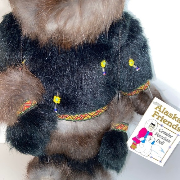 Alaskan Friends Genuine Porcelain Doll 12 “ Tall with Black Brown Fur Outfit. - Picture 3 of 10